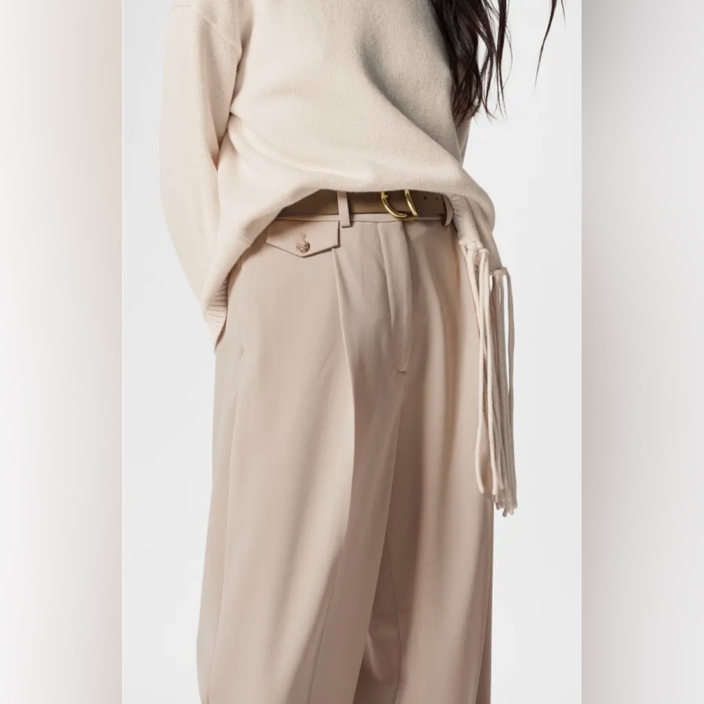 & Other Stories Straight Leg Crease-Front Tan Trousers